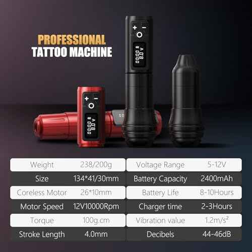 Kiss of Dragon Rotary Tattoo Gun - Cordless Tattoo Machine Cartridge Pen 2400mAh Battery