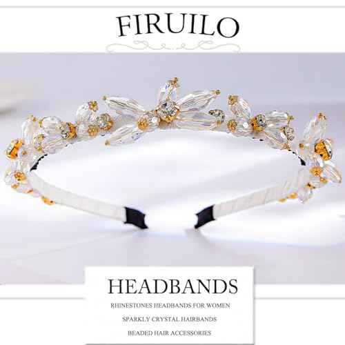 Thin Rhinestones Headband Blue Crystal Hair Bands Sparkle Beaded Head Bands for Women(Type A) (White)