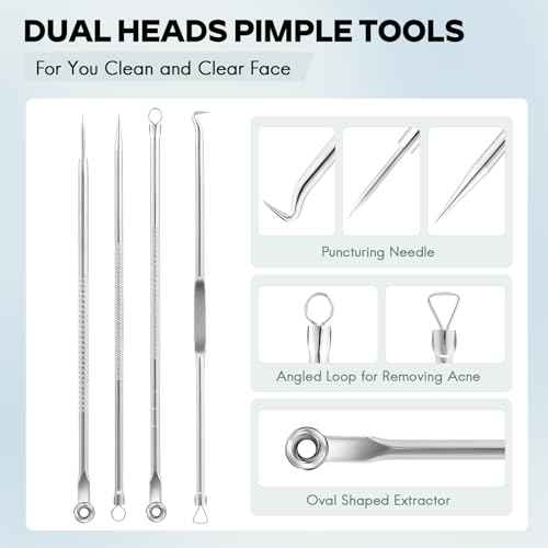 FEITA Blackhead Remover Pimple Popper Tool Kit, Comedone Pimple Extractor Acne Tools for Face Nose, Stainless Acne Needle Zit Popping Removal Facials Tool, Silver 4Pcs