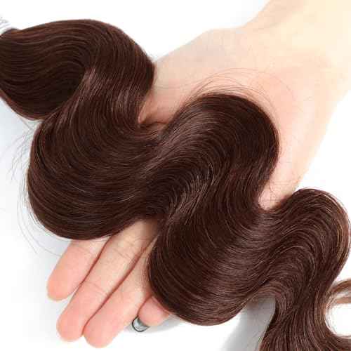 Chocolate Brown Body Wave 3 Bundles Human Hair, 12A Color #4 Dark Brown Colored, 100% Unprocessed Virgin Remy Hair 14 16 18 Inch