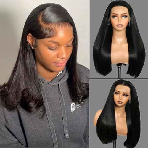 Lemoda 250% Double-Drawn SKINLIKE Real HD Lace Frontal Wigs Straight 13x4 Full Lace Frontal Virgin Human Hair Wigs Frayed Ends Lace Wigs Invisible Lace 0.10mm Ultra-thin Knots Wigs 14Inch