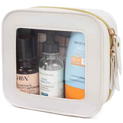 LETGO Mini Makeup Bag,Clear Makeup Bag Cute Travel Makeup Case Pouch Purse Essentials Car Accesories for Women,Travel Essentials Organizers (White, Mini)