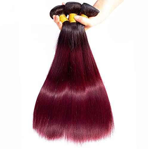 1B99J Straight Bundles Ombre Burgundy Human Hair Bundle 100% Unprocessed Virgin Hair Extensions Wine Red Color 18 20 22 Inch For Women