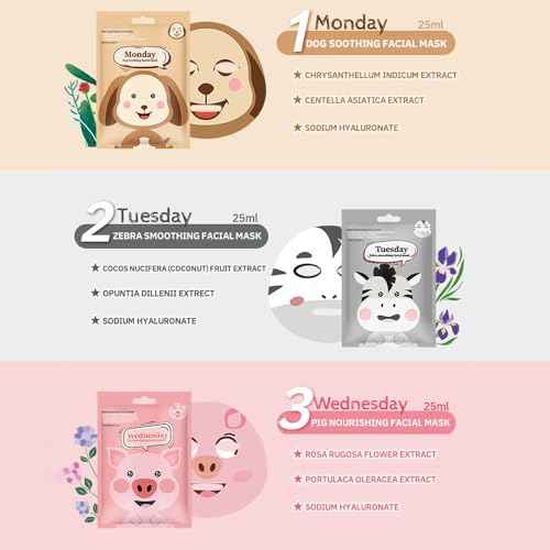 evpct 8 Pack Animal Face Masks Skincare,Spa Kit for Girls Kid Animal Facial Face Masks Skincare for Teens Kids Girls Spa Day Slumber Sleepover Birthday Party Favors Supplies Kit, Sheet Mask Beauty