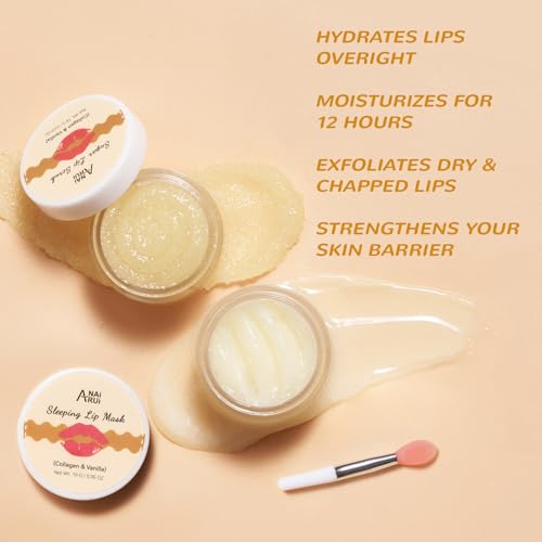 ANAI RUI Lip Mask and Scrub Set, Lip Sleeping Mask & Lip Exfoliator/Scrub for Exfoliating & Lip Overnight Treatment, Lip Care Gift Kits for Dry, Chapped & Dark Lips, Christmas Gifts, Vanilla