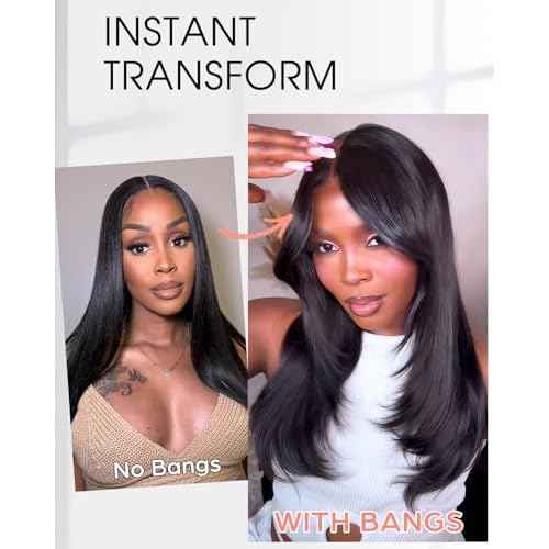 Face-Framing Layered Curtain Bang Glueless Wigs Human Hair Pre Plucked Pre Cut HD Lace Front Wigs 6x6 Ready to Wear Butterfly Haircut Closure Wig Human Hair with Curtain Bangs 16 Inch