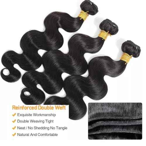 Body Wave Bundles Human Hair 14 14 14 Inch Unprocessed Brazilian Hair 12A Grade 3 Bundles Human Hair Extensions for Women Natural Black