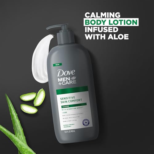 Dove Hand & Body Lotion, Men+Care Value Pack ? Sensitive Skin Comfort Formula with Shea Butter & Aloe Vera, Calming Lotion for Dry Skin, 13.5 Fl Oz (Pack of 2)