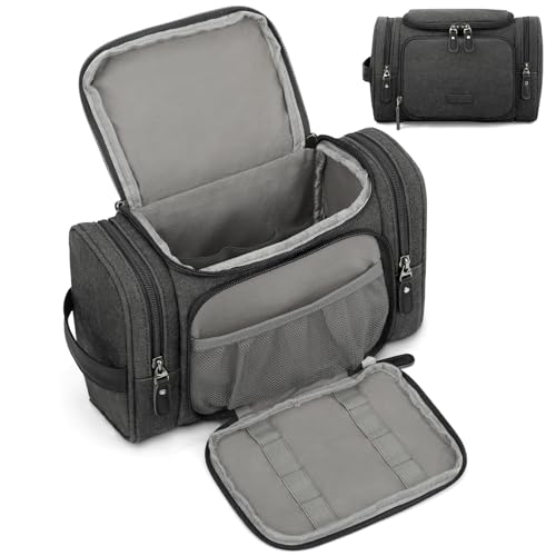 ZOMFELT Travel Toiletry Bag for Men, Canvas Toiletry Dopp Kit Organizer with Wet Pocket, Water-resistant Multiple Pockets Shaving Bag for Gym Essentials and Toiletries Accessories, Black