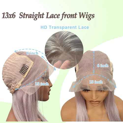 13x6 Grey Straight Lace front Wigs Human Hair 26in for Black Women Gray HD Lace Glueless Pre Plucked 180% Density Brazilian Virgin Human Hair 26in