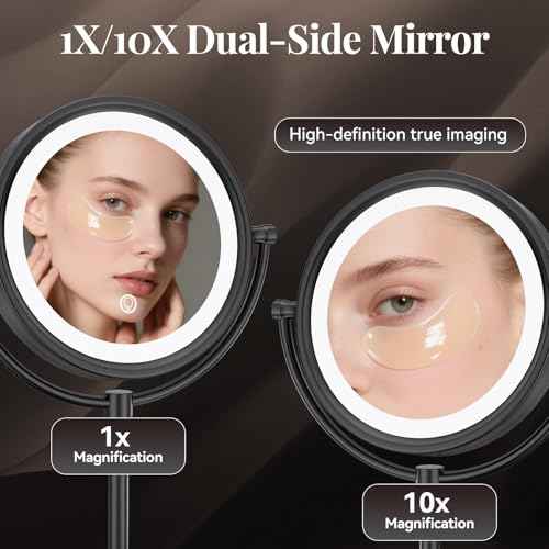 GURUN 8.5 Inch Rechargeable Tabletop LED Lighted Makeup Mirror with 10x Magnification 4500mAh Battery Double Sided Vanity Mirror Oil-Rubbed Bronze M2208DO(8.5in,10x)