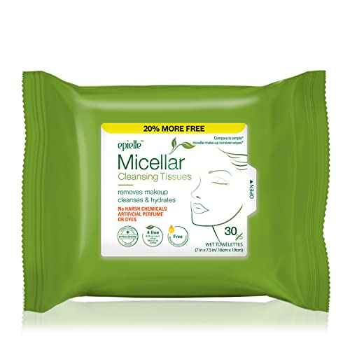 Epielle Micellar Makeup Remover Wipes, Gentle & Hydrating Daily Facial Cleanser Towelettes, Remove Dirt, Oil, Waterproof Mascara, Stocking Stuffers, Thanksgiving Essentials, 30 Count (Pack of 4)