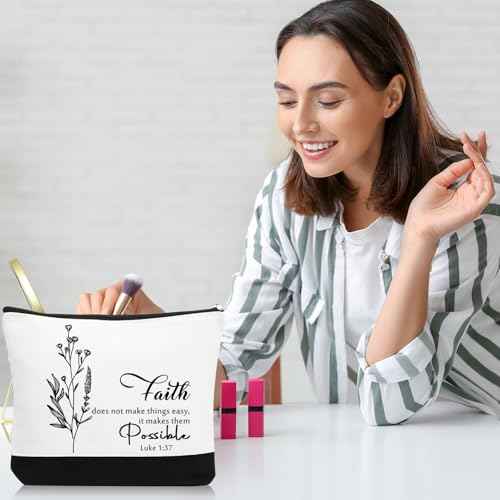 10 Pcs Christian Gifts for Women Bulk Religious Cosmetic Bags Inspirational Bible Verse Pencil Pouch Canvas Makeup Bags for Christmas Goodie Bag Church Favors