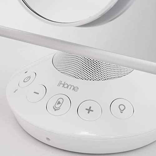 iHome 7" x 9" Reflect iCVBT22W Adjustable Vanity Mirror with Bonus 10X Mirror, Bluetooth Audio, Hands-Free Speakerphone, LED Lighting, Siri & Google Support USB Charging, (White, 7" x 9")