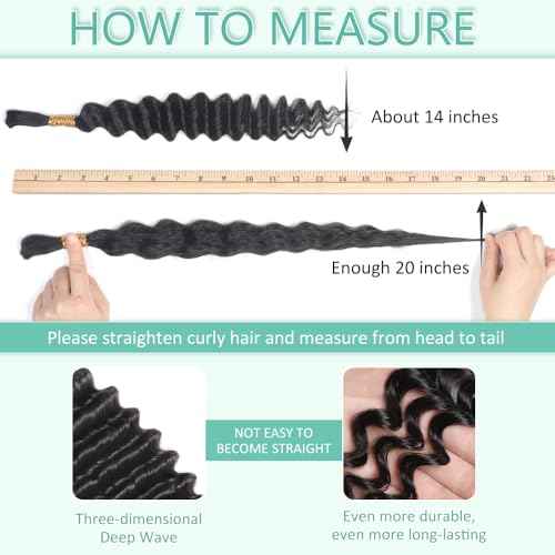 Human Braiding Hair for Boho Braids 150g 6 Bundles/Pack 20 Inch Deep Wave Bulk Human Hair for Braiding Curly Boho Hair for Braiding 12A Human Hair Braiding Hair Wet and Wavy Natural color