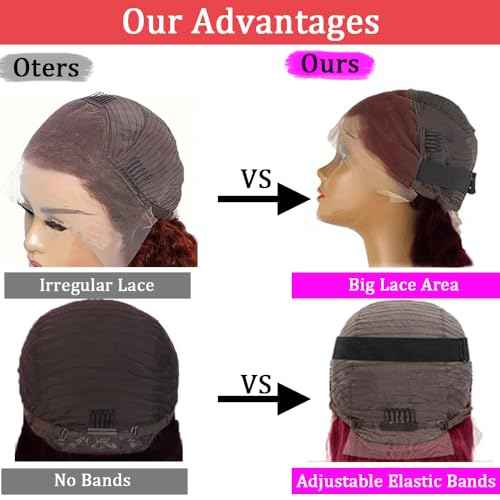 13x4 Lace Frontal Wigs Human Hair 99j Deep Wave Wigs Pre Plucked Wet and Wavy 180% Density Color Curly Human Hair Wigs for Black Women Natural Hairline (Burgundy Wig, 26 Inch)