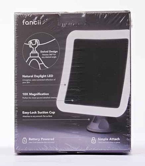 Fancii 10X Magnifying Lighted Makeup Mirror - Daylight LED Vanity Mirror - Compact, Cordless, Locking Suction, 6.5" Wide, 360 Rotation, Portable Illuminated Bathroom Mirror (Square)