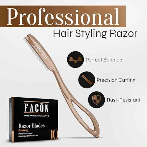 Fac?n Hair Razors for Cutting Hair - Professional Hair Styling Razor Kit with 11 Replacement Blades, Stainless Steel Hair Cutting Tool for Salon & Home, Premium Hair Thinning Texturizing Faether Razor