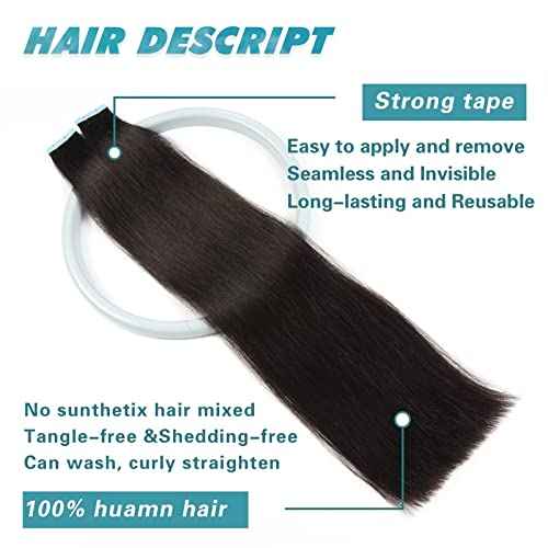 Tape In Hair Extensions Human Hair 20pcs Natural Black Tape In Extensions 50g 100% Remy Virgin Human Hair Tape-In Hair Extensions Double Weft Tapes Straight Soft Hair No Tangles 22inch