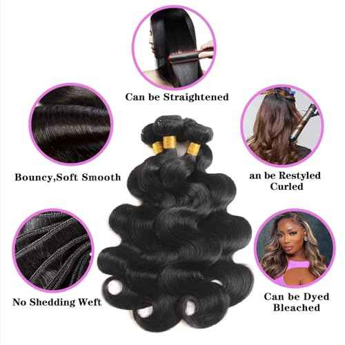 12A Human Hair Bundles 22 24 26 Inch Body Wave Bundles Human Hair 100% Unprocessed Brazilian Virgin Hair Body Wave 3 bundles Deals Human Hair Extensions Quick Weave for Women Natural Black