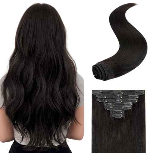 S-noilite Clip in Hair Extensions Human Hair, Natural Black Remy Hair Extensions Double Weft Silky Straight 10 Inch Short Black Human Hair Extensions Clip ins for Women 110grams 8pcs(#1B)