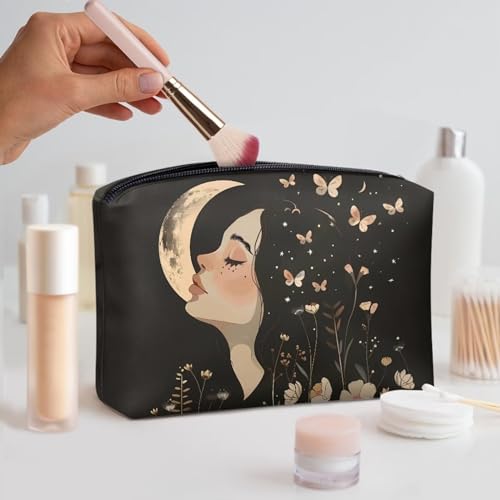 ELEDIZI Horse Print Makeup Bag Travel Makeup Brush Holder,Make Up Organizer Bag Case,Cosmetic Pouch Travel Size Toiletries Bag Waterproof Black Leather Zipper Pouch for Purse Gifts for Horse Lovers