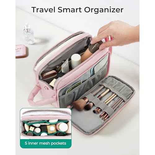 BAGSMART Travel Toiletry Bag for Women, Wide-open Makeup Bag Organizer, Puffy Make Up Case, Large Capacity Cosmetic Organizer for Women for Travel Essentials Toiletries Accessories Bottles(Black)