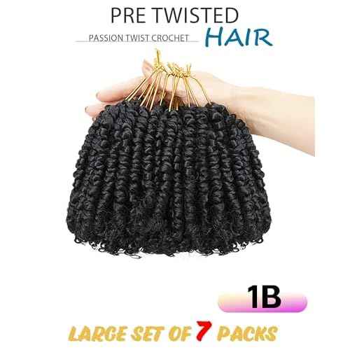 Super Short Passion Twist Crochet Hair for Black Women and Kids-4 Inch 7 Packs Natural Black Pre Looped Pretwisted Passion Twist Hair,Bob Spring Kinky Twist Bohemian Curl(4"-7P,1B#)