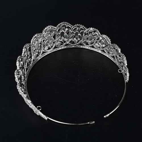 QXMYOO Princess Pearl Crowns Cubic Zirconia Queen Tiaras for Bride Headdress Vintage Birthday Prom Pageant Wedding Tiaras and Crowns Silver Crystal Bridal Hair Accessories