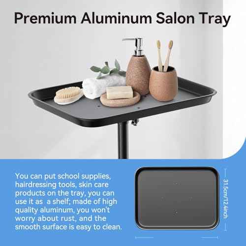 Salon Tray, Adjustable Height Salon Rolling Tray Cart with Wheels, Aluminum Hairstylist Color Tattoo Tray with Wheels for Salon&Spa Use(36inch)
