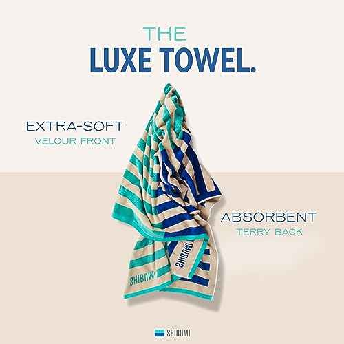 Shibumi Luxe Towel, Ebb & Flow, 35"" x 68"", Oversized and Lightweight Beach Towel, Extra Soft Velour Front and Absorbent Terry Back, 100% Cotton & Machine Washable