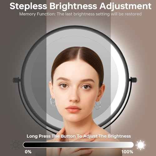 Lighted Makeup Mirror with Magnification, 1x/10x Magnifying Mirror with 3 Color and Blessed Cross, 7" Rechargeable Brightness Dimmable Height Adjustable Vanity Mirror, Christian Women Gift
