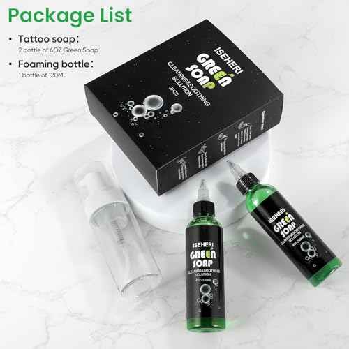 2PCS Ultra Concentrated Green Tattoo Soap 4OZ with Foaming Bottle 120ml, Tattoo Supplies for Tattoos Piercings, Clean Skin Equipment