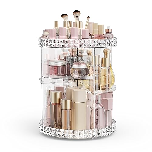 Rotating Makeup Organizer, 360¡Æ Spinning Skincare Organizers, Adjustable Layer Cosmetic Storage Lazy Susan Makeup Organizers for Dresser Bathroom, Medium, Clear