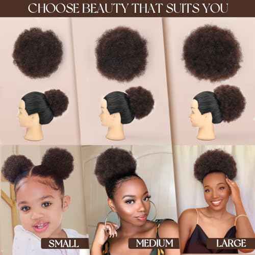 Afro Puff Drawstring Ponytail for Black Women #1B Natural Black Brazilian Virgin Human Hair 6 Inch Durable Natural Soft and Smooth Kinky Curly Short Ponytail for Natural Hair