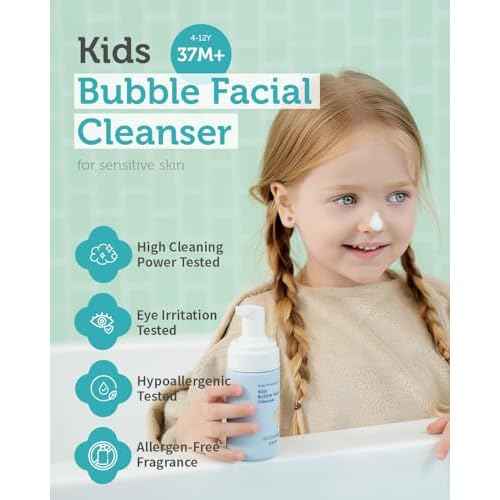 GOONGBE Kids' Bubble Facial Cleanser - Korean Kids Low pH Bubble Foam Face Wash - Gentle Cleansing & Hydrating with Panthenol and Amino Acids - Allergen Free Scent, 3.38 fl.oz. 2 Pack
