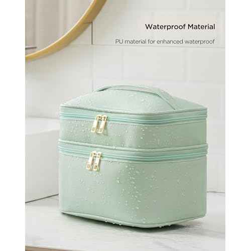 Makeup Bag for Women X-Large Travel Makeup Bag Organizer Portable Toiletry Bag Cute Makeup Bags Waterproof Leather Cosmetic Bag Makeup Case with Removable Dividers, Green