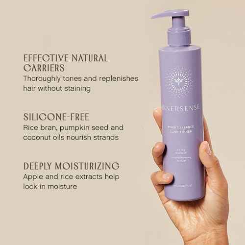 INNERSENSE Organic Beauty - Bright Balance Purple Toning Conditioner | Coconut + Pumpkin Seed Oil to Nourish + Moisturize Light + Gray Hair | Non-Toxic, Cruelty-Free | Paraben Free (32 fl oz | 946 ml)