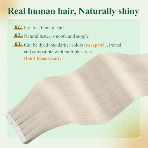 Easyouth 24 Inch Blonde Tape in Hair Extensions Remy Human Hair Tape in Extensions White Blonde Tapes Hair Extension Real Human Hair for Long Straight Hair 20Pcs 50G