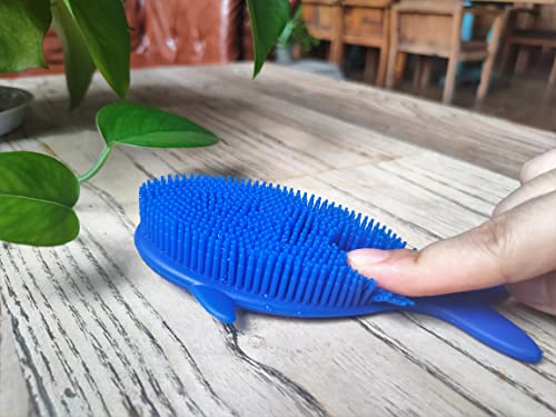 Premium Sensory Brush for Kids or Autism,Soft Silicone Body Scrubber,2 in 1 Sensory Room Occupational Therapy Sensory Brushes,Silicone Loofah,Pet Shower Brush Bath Brush Shampoo Brush(Whale-Blue)