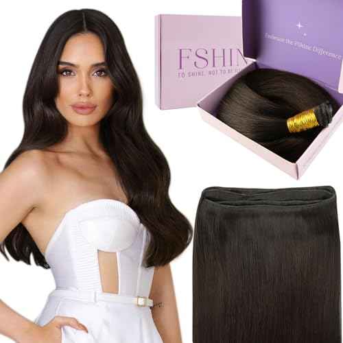 Fshine Genius Weft for Women Darkest Brown 20 Inch 60g Remy Human Extensions Human Bundle Natural Straight Long Weave One Piece Genius Weft