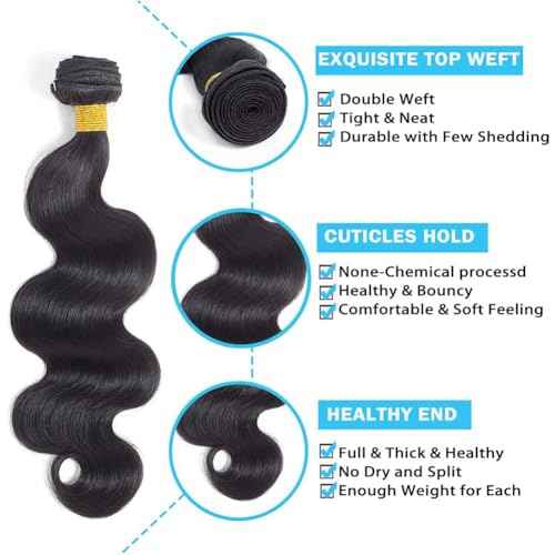Aomllute Body Wave Bundles Human Hair 12A Grade Brazilian Human Hair Bundles Body Wave One Bundle Only 100% Unprocessed Weave Bundles Human Hair Natural Black (26 Inch)