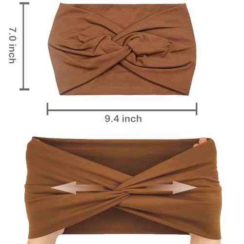 IVARYSS Extra Wide Headbands for Women Non-Slip, 7'' Large Twist Knotted Stretchy Wraps Head Bands Hair Accessories, 4 Pack, Neutral Color