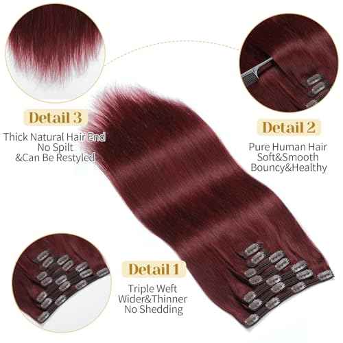 Clip in Hair Extensions Real Human Hair, Burgundy Red ? 18 Inch 7pcs 150g/Pack, Soft Hair Extensions Real Human Hair Clip ins Straight for Women, Capable for all Occasion (#99J 18 Inch)