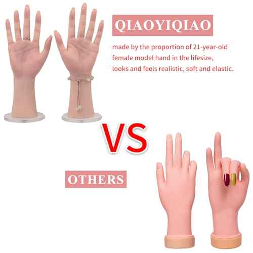 Silicone Realistic Female Hand Acrylic Nails Pratice Training For Nail Art Showing Jewelry Life Size Female Model Flexible Bendable (Pair Hand-Without Skeleton, Nude)