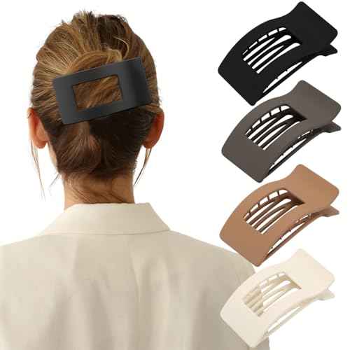 4 PCS Flat Hair Clips for Women, Lay Down Claw Clip Strong Hold Square Hair Accessories for Thick & Thin Hair, French Non-slip Hair Clips, Neutral Matte