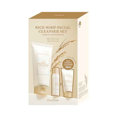 I'm From Rice Whip Facial Cleanser Set - Travel Kit With Face Wash 5.07 fl oz & Toner 1.01 fl oz, Low-pH Rice Water Cleanser for Sensitive, Dry Skin