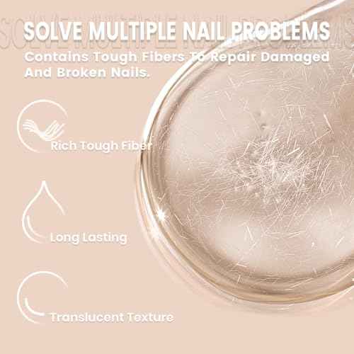 RARJSM Clear Fiber Glass Rubber Base Gel Nail Polish for Repair Broken Nails Strengthener Gel Base Coat Transparent Brush on BuildingGel in a Bottle Soak Off UV LED Curing Requires 15ml Salon Home