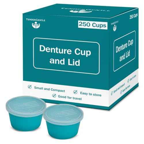 Denture Cup with Lid - Case of 250 Denture Cases - Retainer and False Teeth Container Bath for Travel, Nursing Home, and Hospital Use