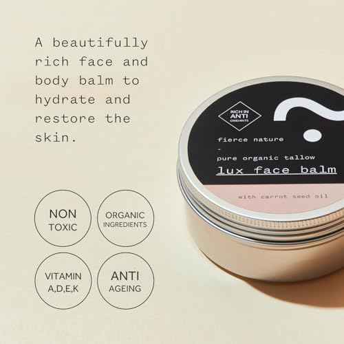 fierce nature Luxe Face Balm with Carrot Seed Oil, Pure Tallow Balm as Vitamin-Rich Natural Face Moisturizer, Men and Women¡¯s Cleansing Balm for Face and Body, Unscented, 100g